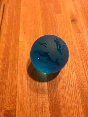 Vintage Glass Baron Frosted  Blue Glass Dolphin Art Sphere - Home Art Decor